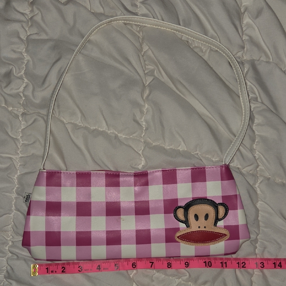 Paul Frank Pink Checkered Shoulder Bag with Monkey Julius Patch